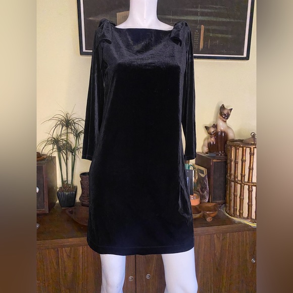 New French connection mini black velvet bow dress cocktail mod classic beauty - Picture 7 of 9